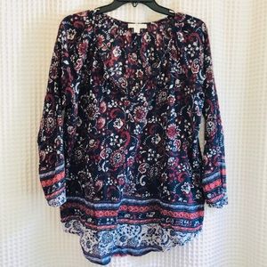 BLL Navy blue printed flowy linen top size M